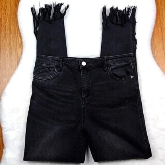 F21 Women's High Rise Distressed Black Skinny Jeans - Picture 2 of 11